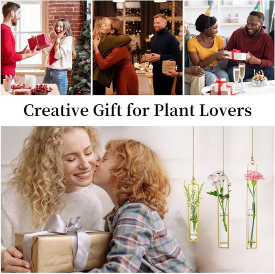 Reageerbuisjes vaas, glazen vazen, set, 6 stuks reageerbuisjes voor bloemen, standaard, gouden bloemenvaas, vintage glazen vaas, kleine bloemenvazen, kleine glazen vazen, smalle hydrocultuur,