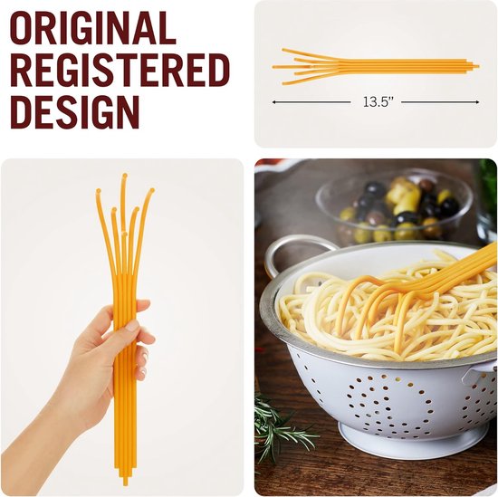 spaghetti-vormige plastic spaghettilepel/pastavork uit een serie op pasta geïnspireerde keukengadgets | Coole pastalepel om pasta te klauwen en te serveren | Originele keukenaccessoires