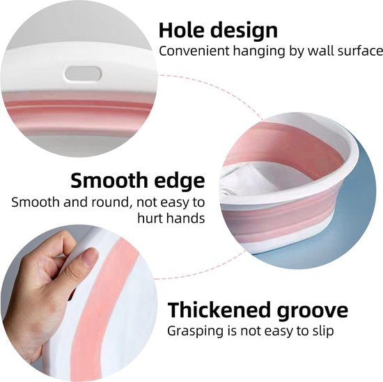 opvouwbare spoelbak, rond, 9 l, opvouwbare kuip, multifunctionele opvouwbare wasmand, campingkom, wasbak met handgrepen voor reizen, camping, badkamer en keuken (31 cm, roze)