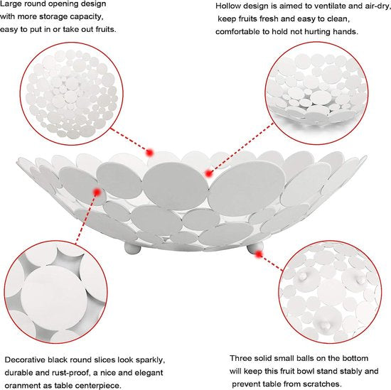 Moderne metalen fruitmand, fruitschaal voor keuken en eettafel, decoratieve opbergschaal voor broodgroenten opbergstandaard (wit).