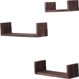 Rustiek zwevend rek in U-vorm in vintage design - set van 3 - inclusief schroeven en pluggen - landhuis houten planken voor slaapkamer, woonkamer en meer - rustiek design - bruin