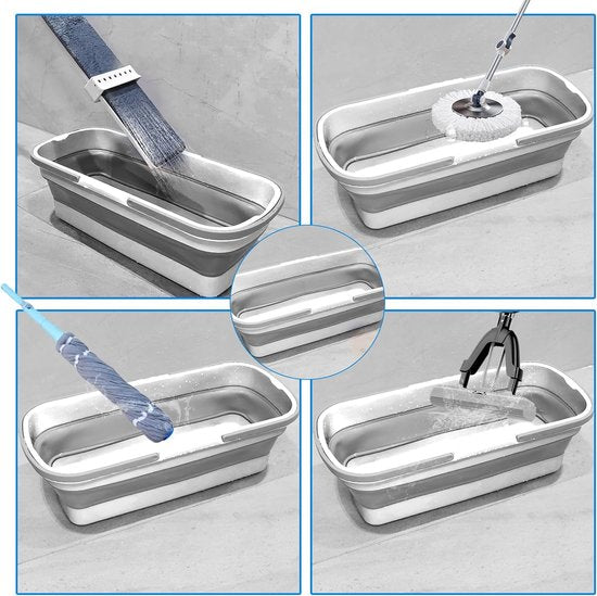 Grote platte mop, posemmer, platte mopemmer, opvouwbare draagbare mopemmer, opvouwbare poetsemmer met handvat, voor grote vloeroppervlakken (wit)