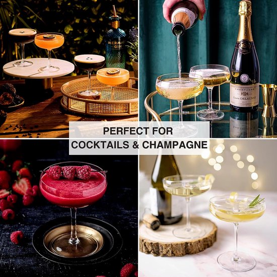 Elegante coupe cocktailglazen set van 2 | Handgemaakte kristallen staafglazen met recept E-Book| Champagne- & Cocktailglazen| Perfect cocktailglas voor espresso martini | Cocktailglazenset