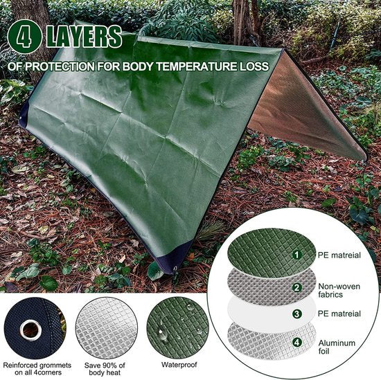 210×150cm verdikte nooddeken slaapzak survival bivakzak reddingsdekens dekzeil waterdichte thermische deken tarp tent dekzeil en noodregenponcho ultralichte koude bescherming voor kamperen