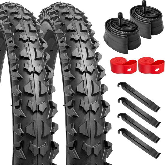 2 stuks 14 inch fietsbanden 14 x 2.125 schede 57-254 Plus 2 stuks 14 inch binnenband 14 x 1,75/2,125 AV32 mm ventiel compatibel mountainbike 14 x 2.125 band en binnenband