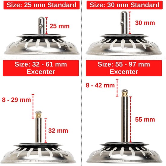 Gootsteenzeef gootsteen, Met Ø 82 mm, 73-110 mm schroef, Roestvrijstalen spoelbakplug, Universele zeefkorf, Ideaal vervangingsonderdeel voor Blanco gootsteen, Keukenafvoerzeef, Spoelbakzeef