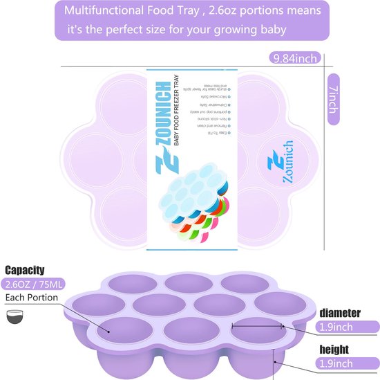 babyvoeding opbergdoos, siliconen baby pap-invriezen met Siliconen Deksel, container, vriezer, dienblad, herbruikbaar, groenten, fruit, purees, sauzen en ijsblokjes