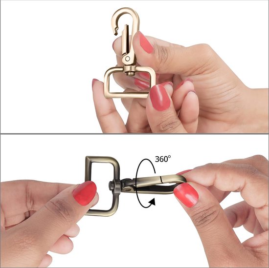 Verschillende metalen karabijnhaken, sleutelhangers, haken met D-ring (verpakking van 16 stuks), 26 mm breed, draaibare karabijnhaak, klein, karabijnhaak voor sieraden, handtassen,