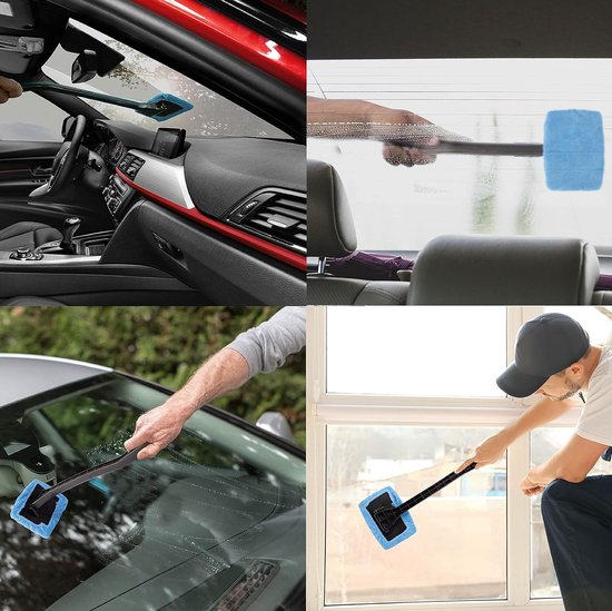 Lange handgreep voorruitreiniger auto ruitenreiniger binnen schone demist - verpakking met 2 stuks