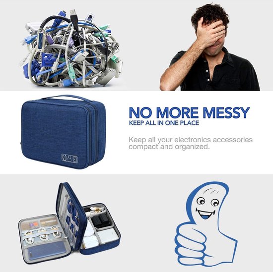 Kabeltas Kabelorganizer Kabeltas Elektronica-accessoires Organizertas Universele tas voor tasaccessoires Mobiele telefoon Oplaadkabel Powerbank USB-sticks, SD-kaarten (blauw 3-laags, kabeltas)