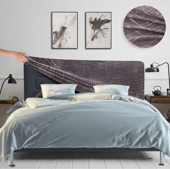 Hoes voor het hoofdbord van het bed, rekbaar, wasbaar, verdikt, spandex, all-inclusive stofdicht, hoofdbordhoes voor tweepersoonsbed, eenpersoonsbed, bed, hoofdbordbekleding (180-200 cm, bruine lijnen)