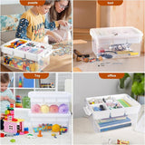 Opbergdozen met deksel voor bouwstenen, gereedschap, handwerk, kleurpotloden, stapelbare kisten, speelgoed, opbergdoos van kunststof met afneembaar dienblad, knutselopbergdoos