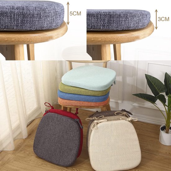 Set van 2 stoelkussens met banden, comfortabel, wasbaar, antislip zitkussen, ideaal voor thuis en tuindecoratie, keuze uit vele kleuren en maten, 40 x 38 x 3 cm, bruin