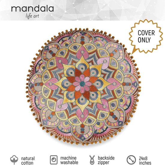 Bohemian Kruk Ottomaanse Hoes – 60 x 20 cm – Luxe Kruk met Handgemaakte Kamerdecoratie voor Meditatie, Yoga en Boho Chic Zithoek Kruk