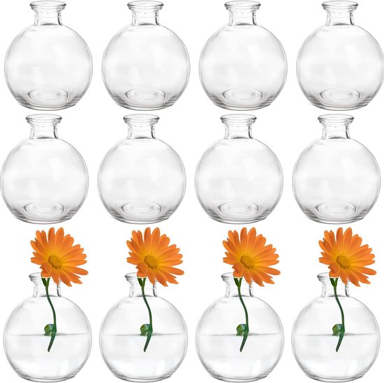 Vaas,transparant,12 stuks mini glazen vazen