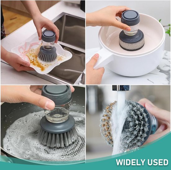 Set van 2 veegborstels voor potten, pannen, fornuizen, borden en kookgerei Reiniging met dispensertank 2 vervanging (2 soorten kop)