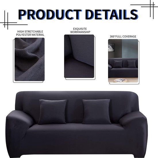 Bankhoes voor 3-zits, stretch, elastische bankovertrek, spandex, bankovertrek met 2 kussenslopen, antislip, wasbaar, beschermhoes, bank, donkergrij