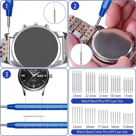 Professionele 73-delige horlogemakersset voor horlogereparatie en batterijwissel, inclusief tas, schroevendraaier, hamer, pincet, hefboomgereedschap, scalpel, standaard, oren, horlogeopener,