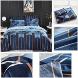 Mitchell Beddengoed, 135 x 200 cm, 4-delig, blauw, geruit, marmer, omkeerbaar beddengoed, geometrische moderne microvezel, 2 dekbedovertrekken met ritssluiting en 2 kussenslopen 80 x 80 cm