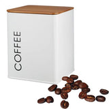 Kerafactum Koffieblik met deksel | blik voor losse thee koffie suiker | vintage retro stijl | voorraadpotten van metaal cafe bowl suikerpot theedoos in wit | bamboe deksel siliconen afdichting