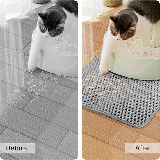 Mat 60 x 40 cm, kattenbakmat, waterdichte dubbele laag, kattenmat, kattenbakonderlegger, honingraat, mat kattenbak voor kattenbakvanger, kattenbakmat grijs, kattenbakmat