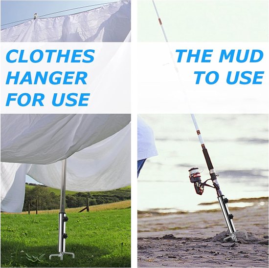 parasolstandaard met 4 haringen, afneembaar instelbaar, robuust grondanker voor parasol van metaal, grondpen, parasol buiten, voor strand, gras, zand