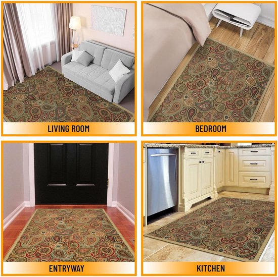 Modern ontwerp vloerkleed met rubberen achterkant 100 x 150 cm beige.