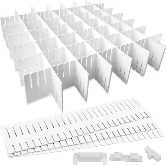 Ladeverdeler, ladeverdeler, 16 stuks, verstelbare ladeverdeler, opbergsysteem, wit, scheidingswanden, verstelbaar voor kast, ondergoed, sokken, doe-het-zelf bureau-organizer