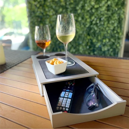 Bankoverarmtafel, armleuningen-tafelhouder voor bank, dienbladen voor salontafel, bank-zijorganizer voor apparaten en afstandsbediening, bank en beddrankenrek met lade (Fendy)