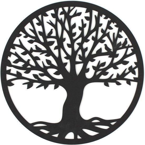 Levensboom Wanddecoratie Houten Levensboom Wanddecoratie Levensboom Spirituele Decoratie Muur Hout Vintage Tuindecoratie Meditatie 3D Mandala Muurfoto (Levensboom, Zwart)