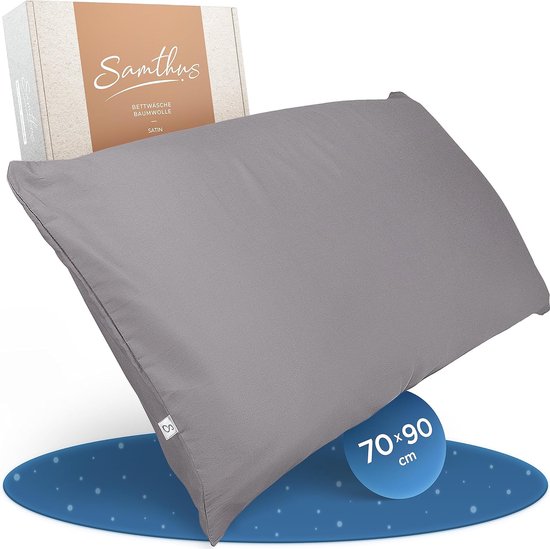 Kussensloop 70 x 90 cm katoen satijn - Oeko-Tex Made in Green - hemelse zachte slaap met ademend kussensloop - 1x kussenhoes - grijs - met YKK-ritssluiting