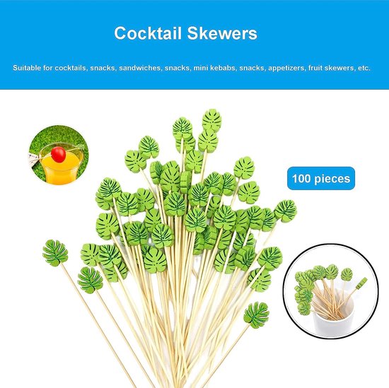 Cocktail Picks 100 stuks cocktailsticks fruit spiesen tandenstokers van hout bamboe cocktailspiesen voor taarten decoratie cupcakes fruit desserts grillgerechten fingerfood fruit bruiloft party accessoires groen 13 cm