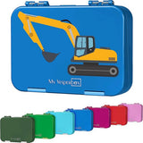 Len bento Box lunchbox voor kinderen, met 4 + 2 vakken, extreem robuust, brooddoos, ideaal voor kinderopvang en school (blauw, graafmachine)