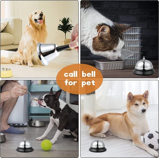 Set van 4 tafelbel, receptiebel, chromen tafelbel, handbel, tafelbel, oproepbel voor hotels, recepties, bars, keukens, scholen, restaurants, scholen en magazijnen, zilver