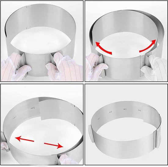 24 stuks verstelbare taartringenset, 15-30 cm, rond en 15-27,5 cm bakframe, vierkant, taartringset met 2 spuitzakken en 12 roestvrijstalen spuitmonden, 6 taartschrapers, 2 adapters