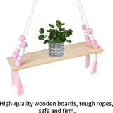 Zwevende plank, hangend houten rek, boho-schommel, touw, zwevende houten planken met haken, voor woonkamer, slaapkamer, wanddecoratie, roze