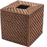 Cosmetische tissuebox van rotan tissuebox naturel voor thuis/kantoor/auto vierkant (honingbruin, 14x14x15cm)