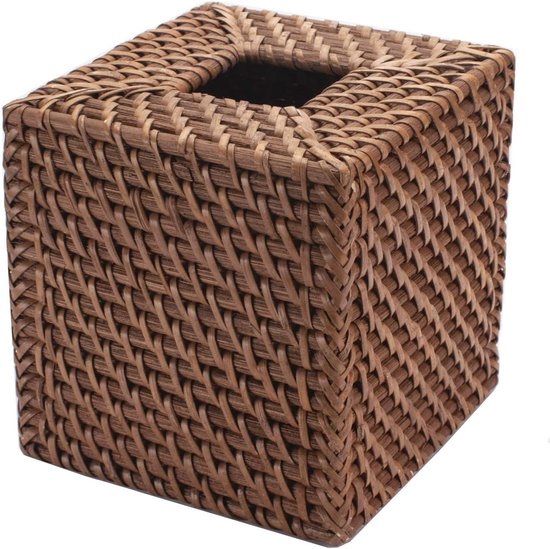 Cosmetische tissuebox van rotan tissuebox naturel voor thuis/kantoor/auto vierkant (honingbruin, 14x14x15cm)