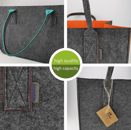 vilten tas shopper groot 30 liter boodschappentas XXL opvouwbare boodschappenmand brandhouttas kledingmand speelgoedtas donkergrijs/zwart