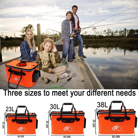 draagbare opvouwbare visemmer, multifunctionele container voor levend visaas, outdoor camping Eva-vistas en visemmer (oranje, 38 liter