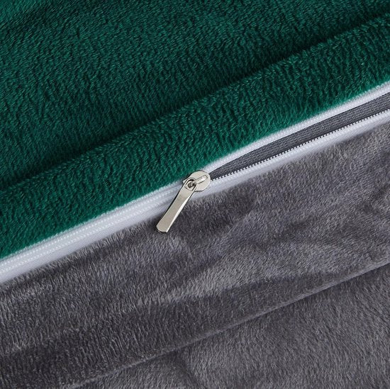 Winterbeddengoed, 135 x 200 cm, groen-grijs, warm pluche beddengoedset, 2-delig, 1 dekbedovertrek van 135 x 200 cm, met ritssluiting en kussensloop van 80 x 80 cm