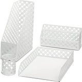 bureau-organizer 4-delige kantoorset/tafelbladplank metalen rooster Inclusief: A4 brievenbakje x 1, A4 krantenrek x 1, brievenhouder x1, pennenhouder x 1 - wit