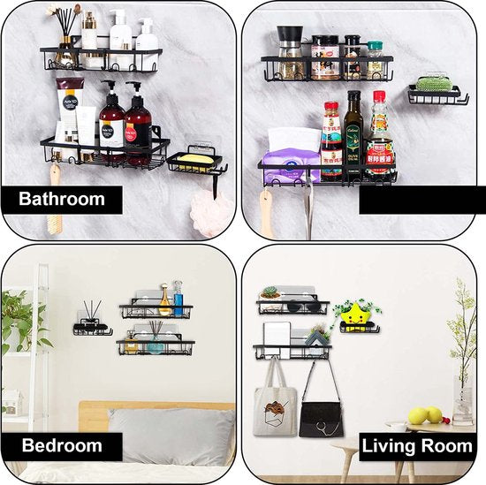 Doucheplank zone, set van 3 losse doucheplanken, wit, met 6 haken en zeepbakje, verbonden doucheplank, bad room en double room, Keuken