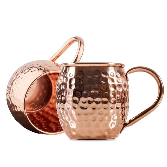 Moscow Mule beker set van 2 - koperen beker puur koper (100%) - koperen beker 450 ml. Moscow Mule beker set van 2 - koperen beker gemaakt van puur koper (100%) - koperen beker met een inhoud van 450 ml.