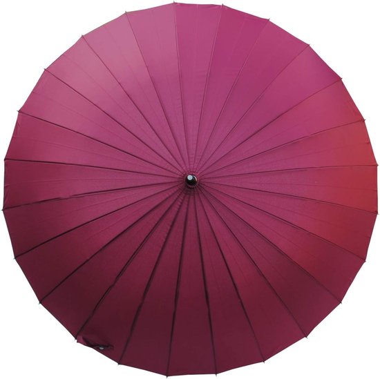 24 Ribs for More Resistance - Very Strong - Triple Layer Frame - Reinforced with Fibreglass - Automatic Umbrella - Windproof Umbrella Wooden Handle, Burgundy red