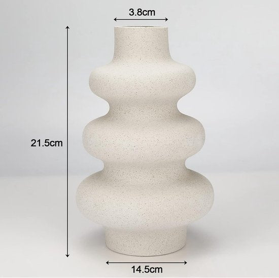 Vaas voor pampasgras, wit, keramische vaas, moderne decoratieve kunstvaas, handgemaakte vaas, mat, donut, spiraal