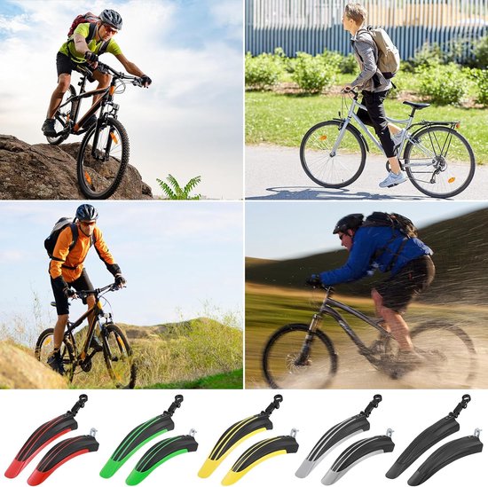 Fietsspatbordenset, universele spatborden, mountainbike met 2 rode reflectorstickers, instelbaar, voor achter spatborden, bescherming voor 24-29 inch MTB racefiets
