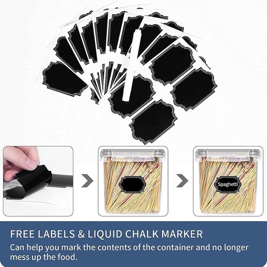 Set van 24 voorraadpotten, BPA-vrij, plastic opbergdoos met deksel, luchtdicht, graanopslagcontainer en voedselopslagcontainers, keukenopslag en organisatie