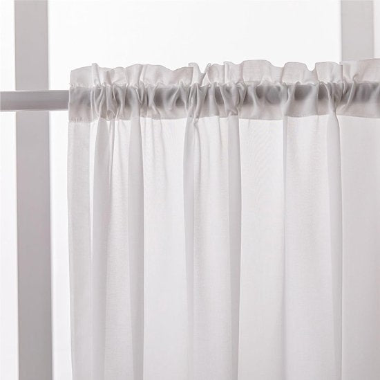 Vitrage bistrogordijn, wit, halftransparante gordijnen, set van 2 bistrogordijnen, voile transparant, kort voile gordijn met lussen, privacy, raamgordijn, decoratie voor woonkamer, keuken