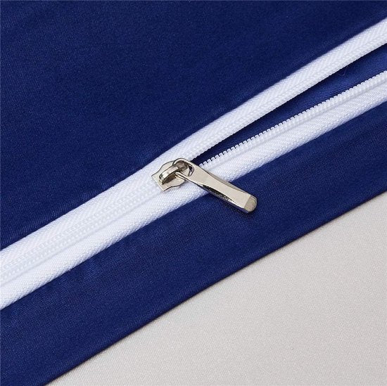 Luxe satijnen dekbedovertrek, 200 x 220 cm, 3-delig - glad, glanzend, zijdeachtig, aangenaam glanzend satijn, polyester, beddengoedset met kussensloop 80 x 80 cm - Blauw